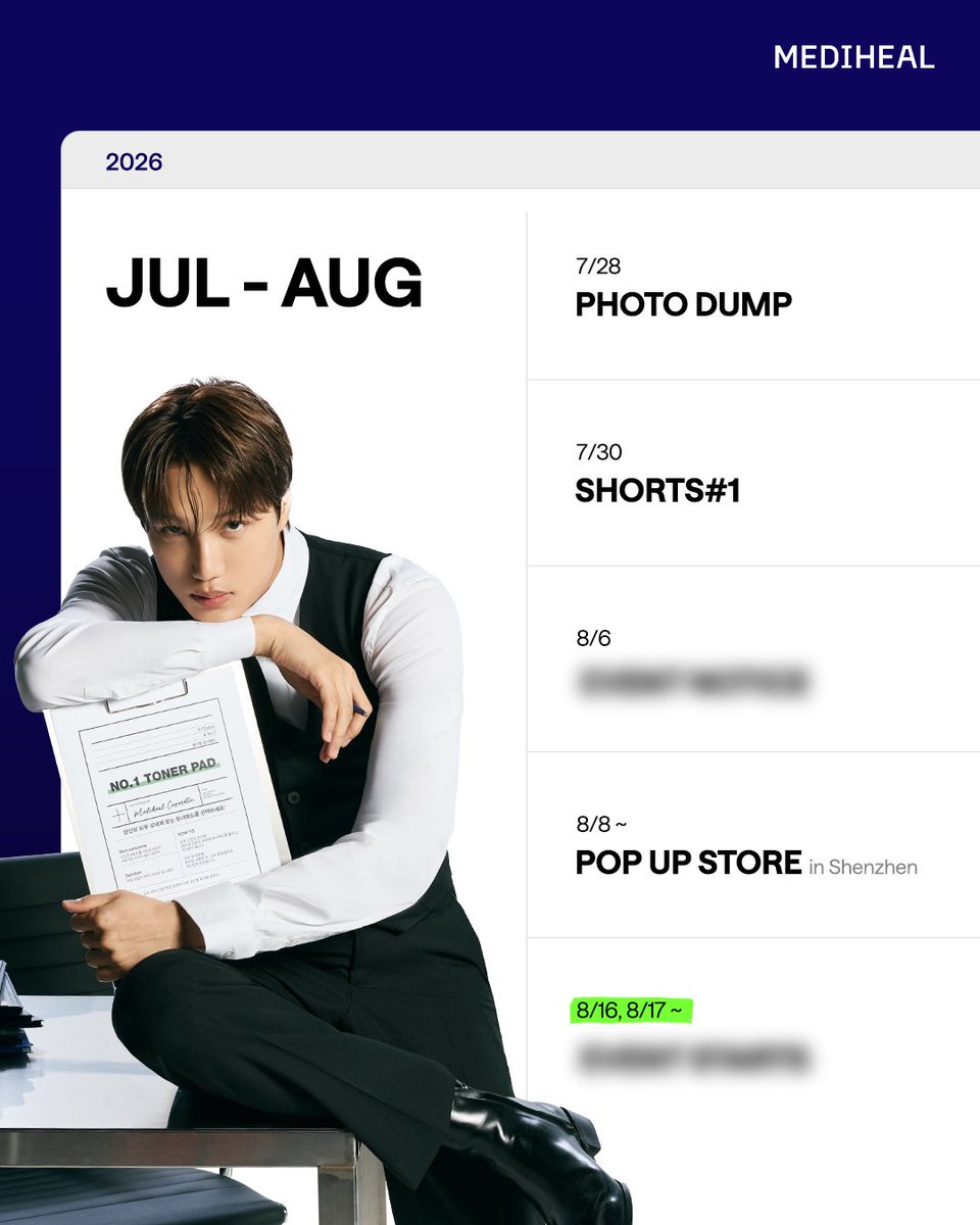 mediheal_kr's tweet photo. [속보] 메디힐×카이, 트친들 기다리던 ‘그 소식’
8월 베일 벗는다… #커밍쑨

한편, NEW LOOK 콘텐츠는
다음 주부터 순차 공개될 예정이라는데…

@Mediheal_kr 팔로우하고
이어질 소식도 놓치지 마세요🐻ྀི
 
 #메디힐 #MEDIHEAL #카이 #KAI #EXOKAI https://t.co/7k8bQuSnhr