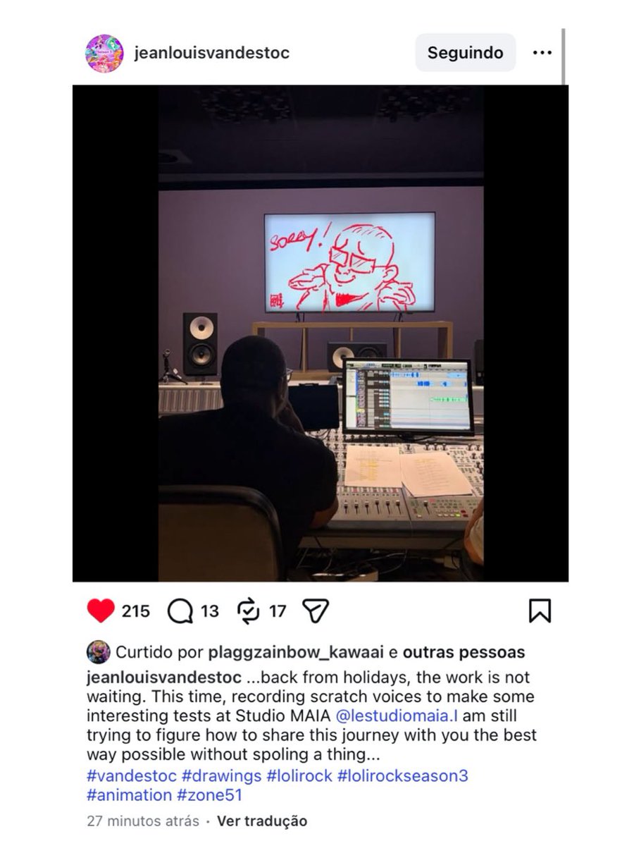 LoliRockBr's tweet photo. 🚨 Jean-Louis Vandestoc, criador de #LoliRock, revelou que a produção da 3ª temporada continua avançando! Após as férias, ele está no Studio MAIA gravando “scratch voices” (vozes-guia) para testes da animação. Segundo ele, ainda tenta compartilhar os bastidores sem dar spoilers. https://t.co/pMB7tZp3pZ