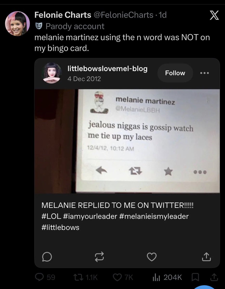FHLBBH's tweet photo. Same person that shared nudes of underaged Melanie (while claiming that MELANIE is the one who produces CSAM) and blocks everyone that proves them wrong 
@FelonieCharts stop a little pussy &amp; obsessing over a celebrity to the point of sharing their underage nudes u incel pedo https://t.co/akiHT8ZKnY