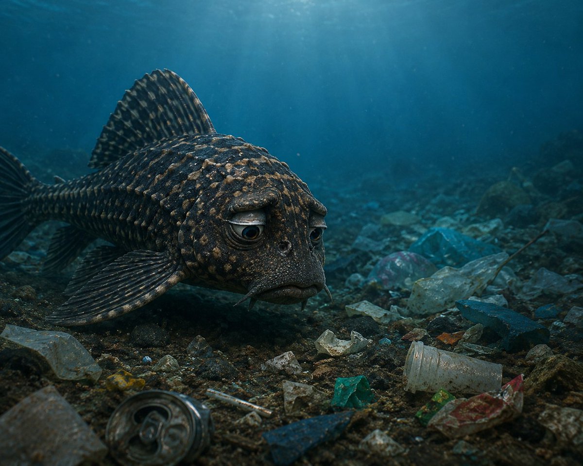 Plekkocoin's tweet photo. He wasn't looking for treasure.

He was looking for a clean ocean.

Instead, he found our trash.

The ocean isn't ours to pollute.
Let's protect what we still have. 🌊🐟

#Plekko #SaveOurOceans #OceanCleanup #MarineLife #Solana #CryptoForGood https://t.co/LxgkRouOcJ