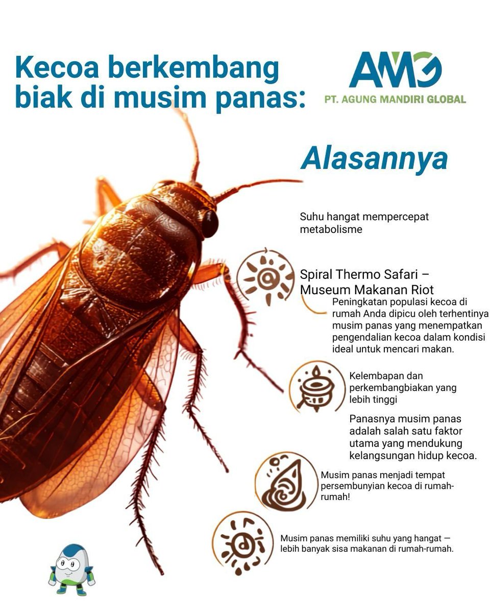 amg_pestclean's tweet photo. Mari kita mulai tindakan kecil dari sekarang untuk menciptakan lingkungan yang lebih sehat dan nyaman, bebas dari gangguan kecoa yang makin banyak di musim panas ini. ๐ชโจ
#Kecoa #MusimPanas #pestcontrol #SmartLivingnow #ptagungmandiriglobal https://t.co/uHf1H1Vjed