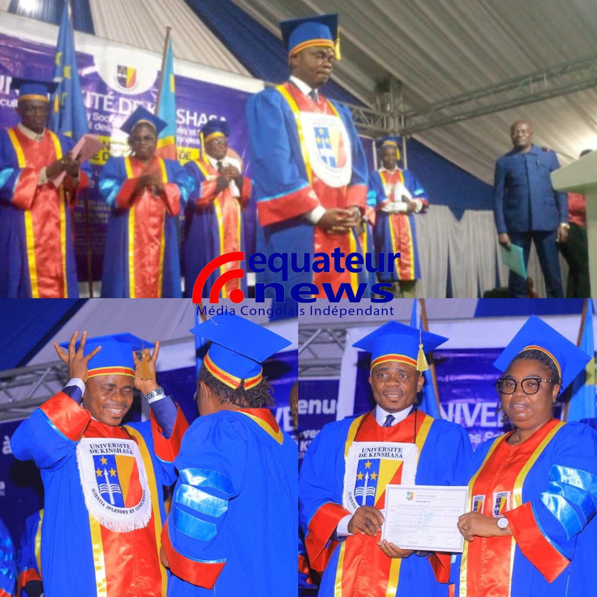 EquateurCd's tweet photo. 🎓🌍 #UNIKIN | Claude BOOYO ITAKA a brillamment soutenu sa thèse de doctorat avec la mention Grande Distinction sur le thème : « Diplomatie climatique de la RDC : regard prospectif de l'action publique et enjeux géopolitiques à l'aune de la neutralité carbone ».

Félicitations! https://t.co/lKLUuowZi2