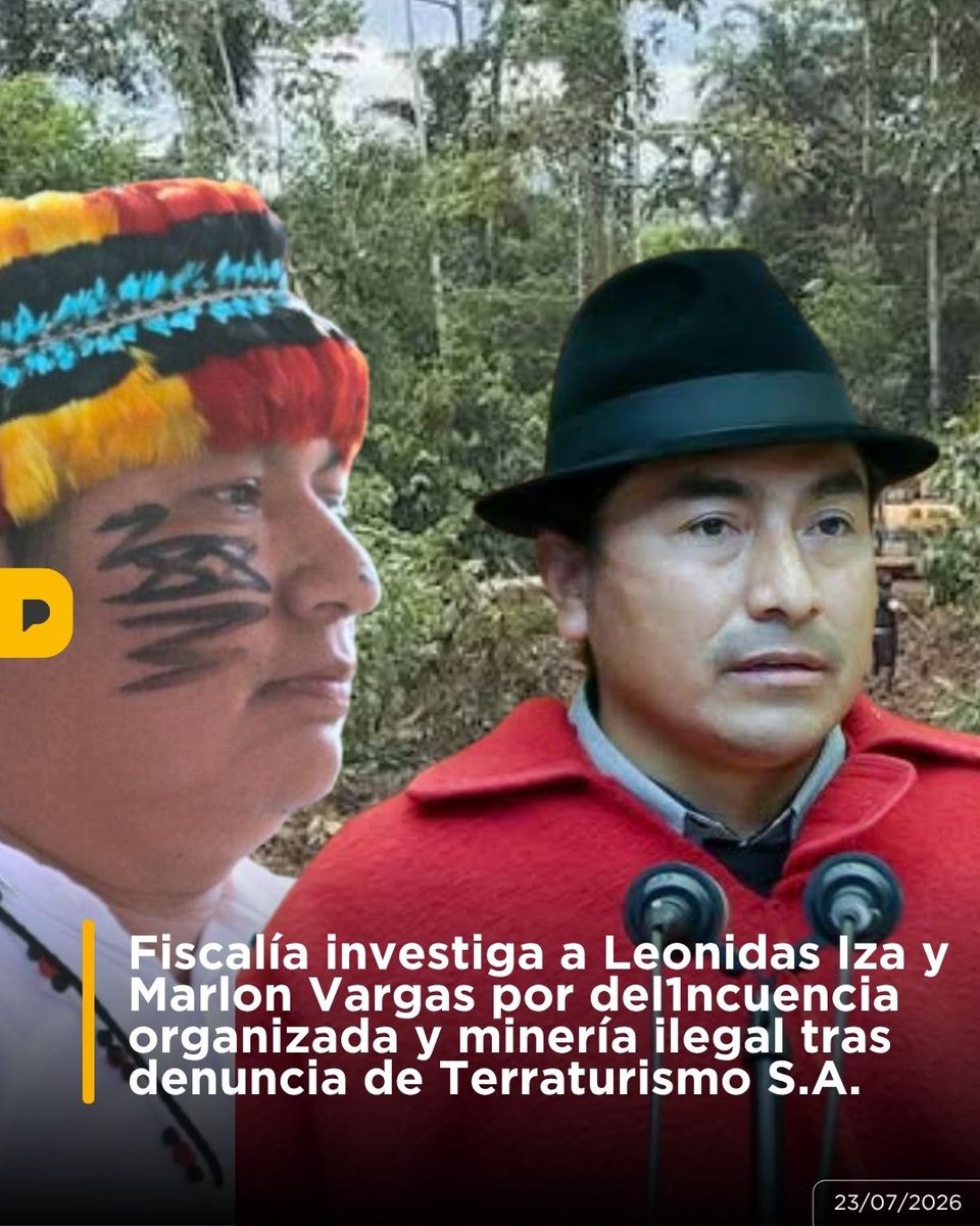 LaPosta_Ecu's tweet photo. La Fiscalía investiga a Leonidas Iza, Marlon Vargas y otros involucrados por los presuntos del1tos de d3lincuencia organizada, usurpación, intimidación y actividad ilícita de recursos mineros en la Hacienda Ila, ubicada en la provincia de Napo. La investigación se inició tras una denuncia formal presentada por la compañía Terraturismo S.A., legítima propietaria del predio, la cual reportó ingresos clandestinos no autorizados, amenazas de desalojo por parte de los denunciados, riesgos de ocupación irregular y afectaciones ambientales por minería ilegal en el sector.