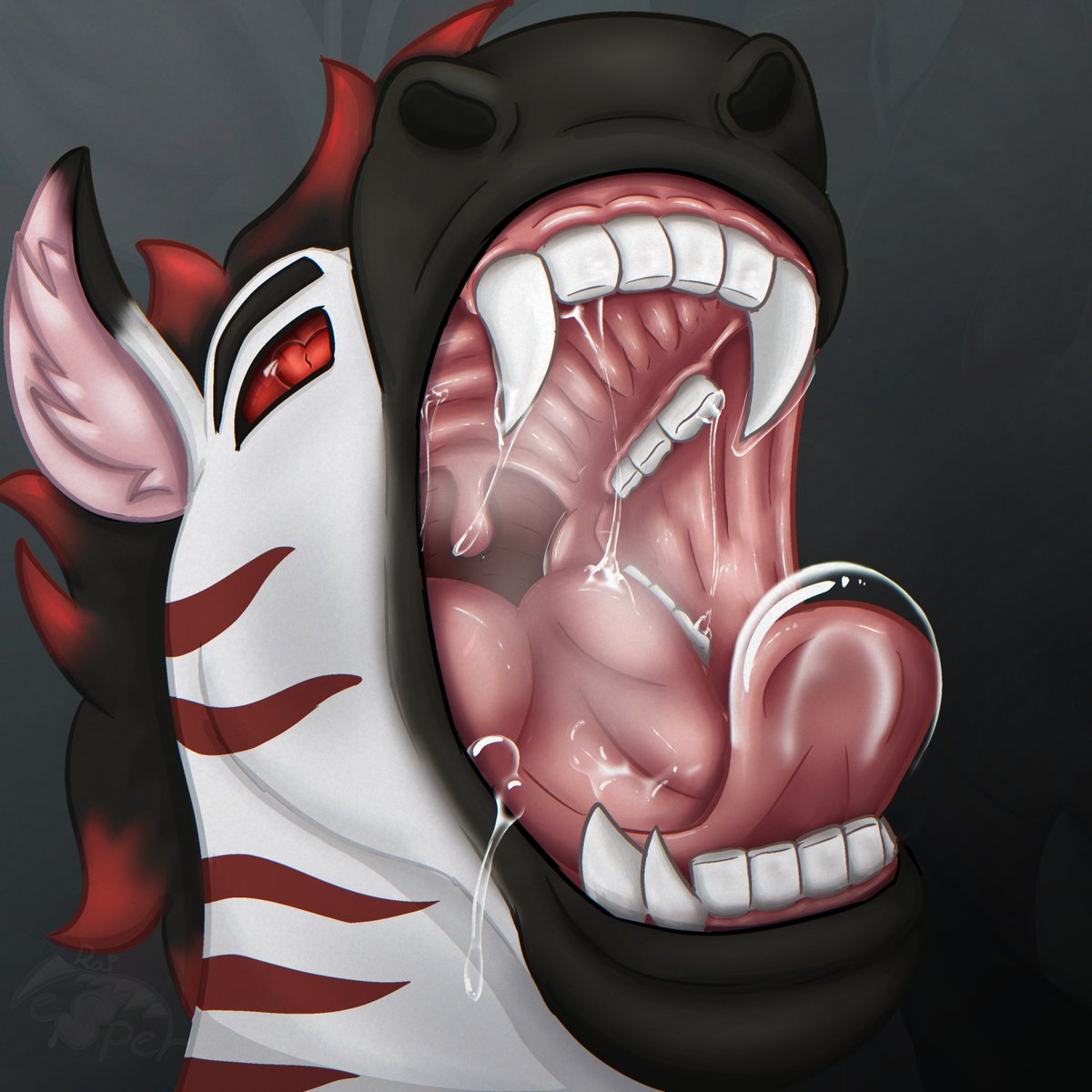 rai_vesper's tweet photo. Zebra maw and alt with a fox in the mouth!

#maw #mawshot #vore https://t.co/Ro7mOp8OPN