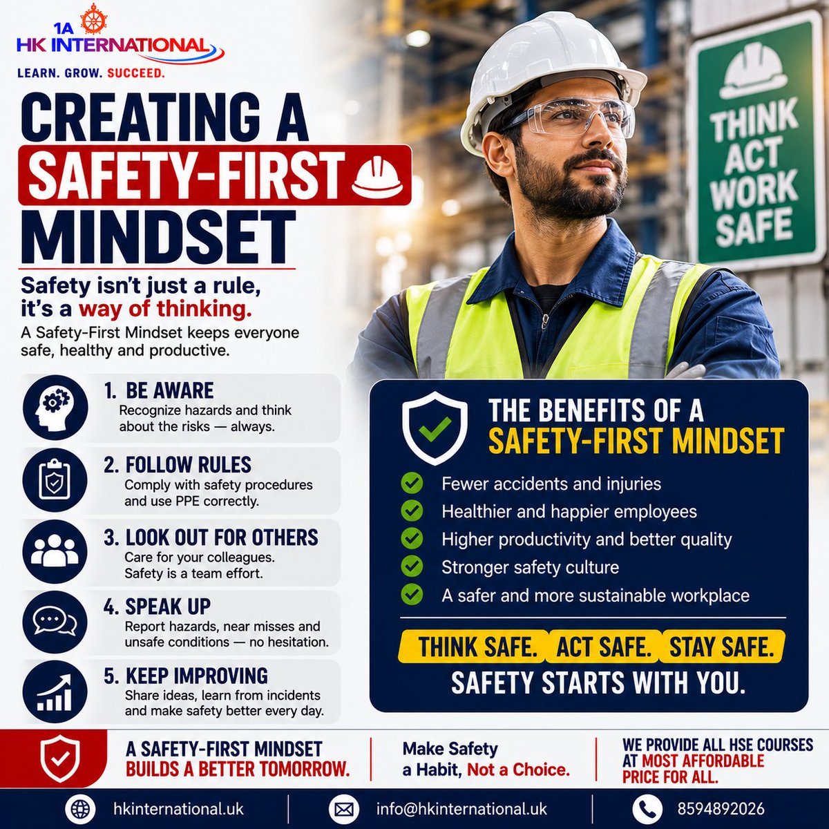 1a_hk85756's tweet photo. 🦺 Safety starts with a mindset—not just a rulebook.

🌐 https://t.co/cgY2PpyIlg
📧 info@hkinternational.uk
📞 +91 8594892026

#SafetyFirst #SafetyCulture #WorkplaceSafety #HealthAndSafety #HSE #SafetyLeadership #RiskAssessment #OccupationalSafety #IndustrialSafety https://t.co/AxY8onQs6y