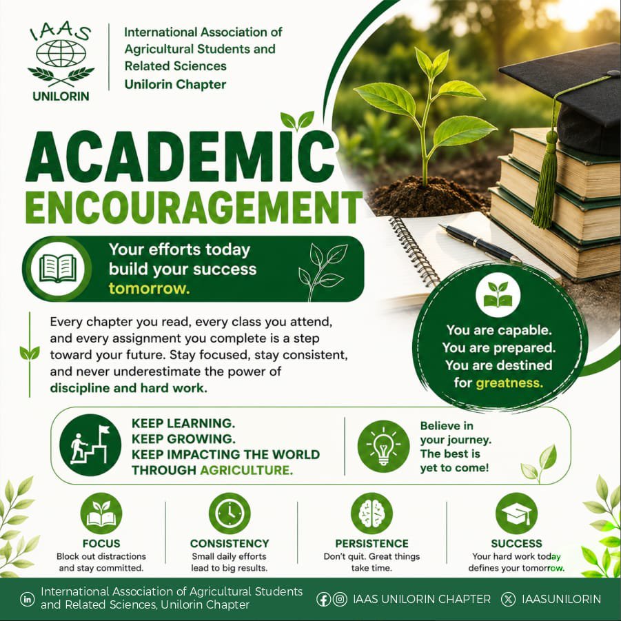 IAAS_UNILORIN's tweet photo. Dear IAASers and Unilorites! ✨

DO YOU KNOW that Your efforts today build your success tomorrow

Every chapter you read, every class you attend, and every assignment you complete is a step toward your future. Stay focused, stay consistent, https://t.co/XAj11po4vQ