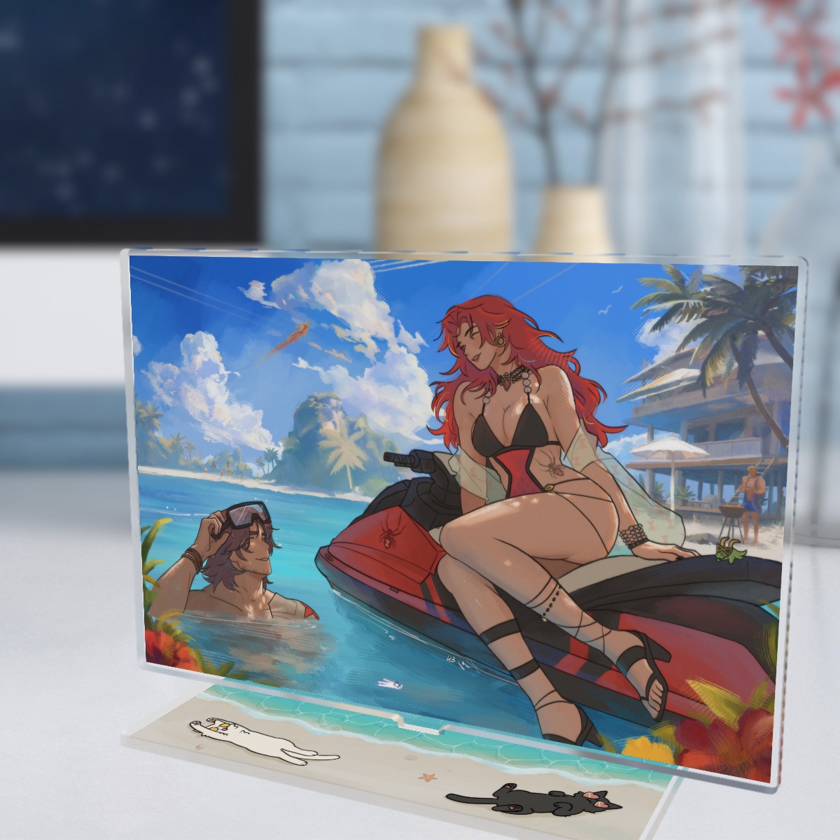 43alska's tweet photo. "Let's stay here a while longer" ☀️🌊🏖️

Standee now available in shop! <3 

#marvelrivals #buckybarnes #blackwidow https://t.co/NHR94hIX7c