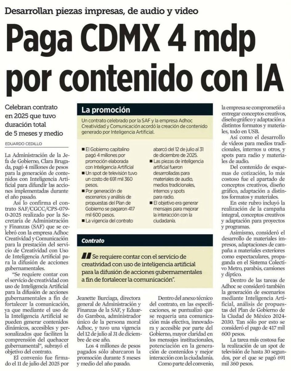 FDoringCasar's tweet photo. El @GobCDMX son una pandilla de rateros y delincuentes

Si no se roban nuestros impuestos para enriquecerse con ajolotizaciones de cuarta como la de Raúl Basuto de @SOBSECDMX 

Inventan contratos de $4,000,000 para que alguien saqué el dinero de @Finanzas_CDMX por uso de inteligencia artificial