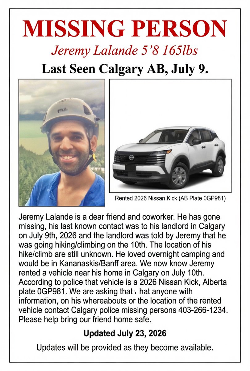 Chad_Benoit333's tweet photo. Please help bring Jeremy Lalande home!  If you see this vehicle at a trail head please report its location please 🙏 #banff #banffnationalpark #climbing https://t.co/mCrcIzgGZ9