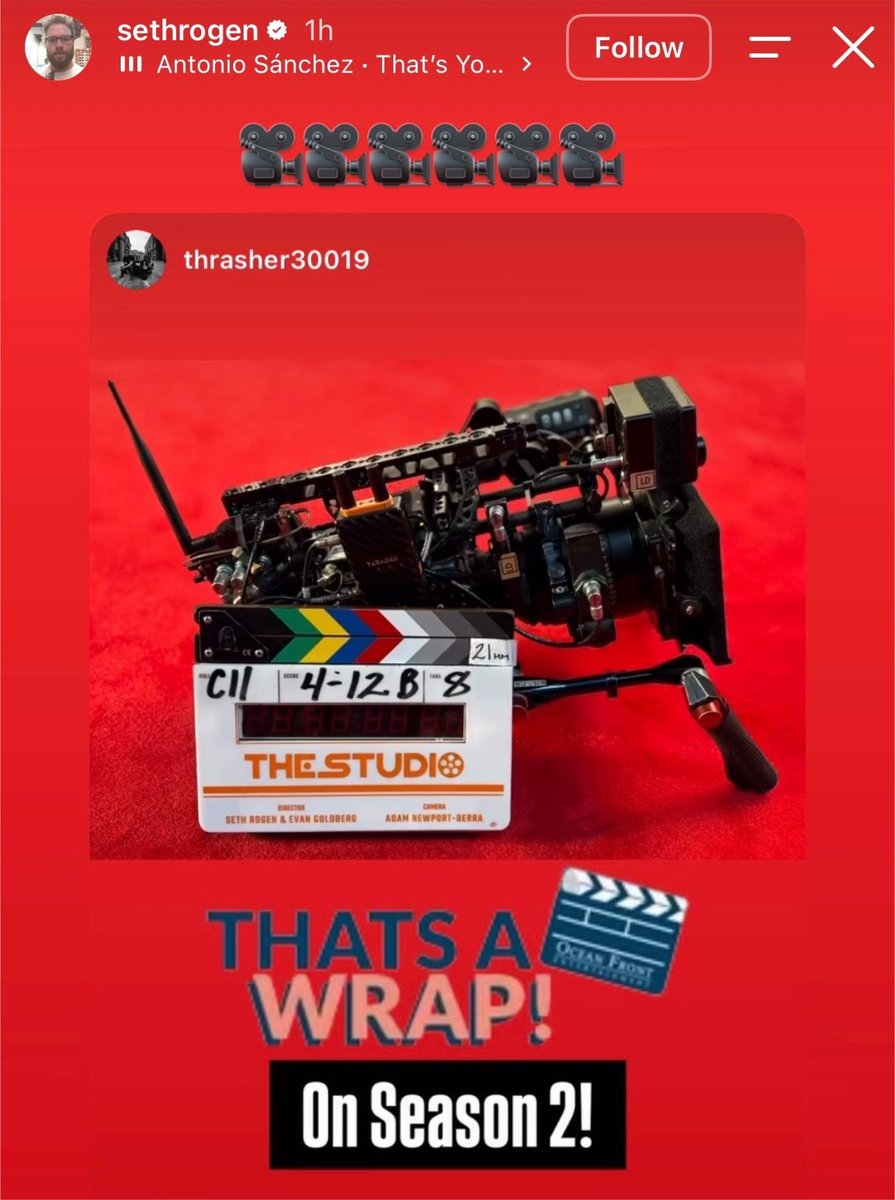 FilmFrontline's tweet photo. Production has officially wrapped on ‘THE STUDIO’ Season 2!

#TheStudio #TheStudioSeason2 #SethRogen #EvanGoldberg #BryanCranston #CatherineOHara #IkeBarinholtz #KathrynHahn #AppleTVPlus https://t.co/xKTiRz2C0k