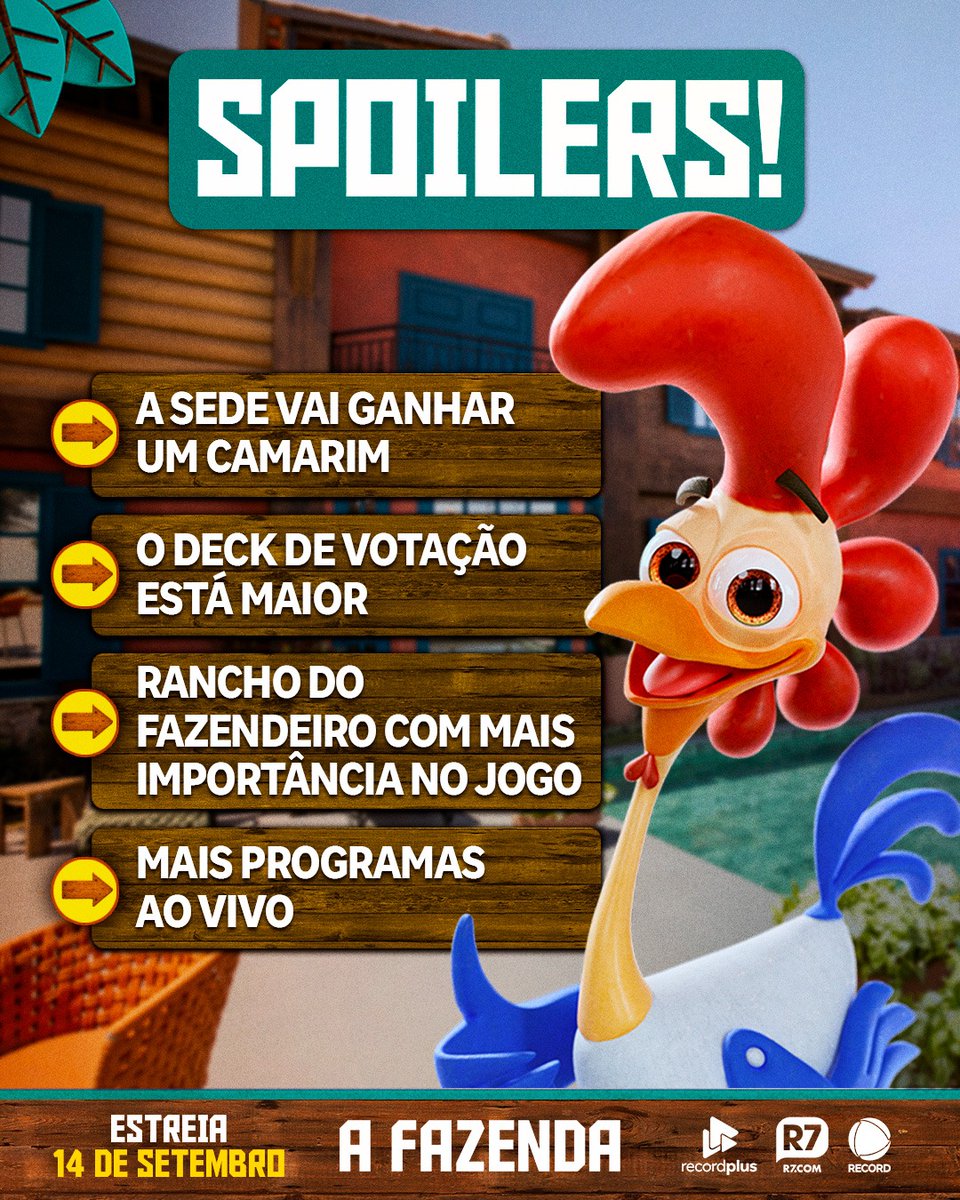 afazendarecord's tweet photo. A internet tá pegando fogo com os spoilers que Carelli revelou 🔥 Qual dessas novidades você mais gostou? 🤠

A nova temporada de #AFazenda estreia no dia 14 de setembro, na tela da #RECORD https://t.co/fv8L66CN5Q