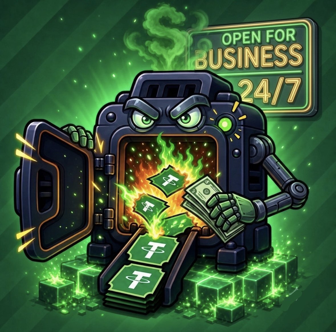 BRRRonStable's tweet photo. $BRRR by the numbers, right now:

🖨 3,316 USDT printed to holders
🔥 1.5M+ BRRR eaten by the Furnace and burned into liquidity
⛓️‍💥 wallet limit removed — no cap, no ceiling, no leash

The printer doesn't sleep. Neither does the furnace. And now nothing holds you back.

Hold $BRRR. That's the whole job. 🖨

https://t.co/wxmHvnLcsD