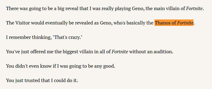 ScyanYT's tweet photo. MAIN VILLAIN OF FORTNITE IS GENO?❤️🔴

Obviously yes. Why did you think i made a whole 1 hour long video on him for. The entire story of Fortnite revolves around the relationship between Geno and Foundation

SO WHAT ABOUT THE NOTHING? He is a different type of grand threat. One that even the main villain of Fortnite fights against

Think of it as Geno is the Thanos or Dr Doom of Fortnite. While THE NOTHING is a threat which always exists and you cannot get rid of. The biggest bad thats always there

Story revolves around Geno, but The Nothing is what all of us including Geno is horrified off. The Ultimate villain. 

Just if you haven't already. Watch my geno video it explains everything so well❤️❤️❤️ link in replies