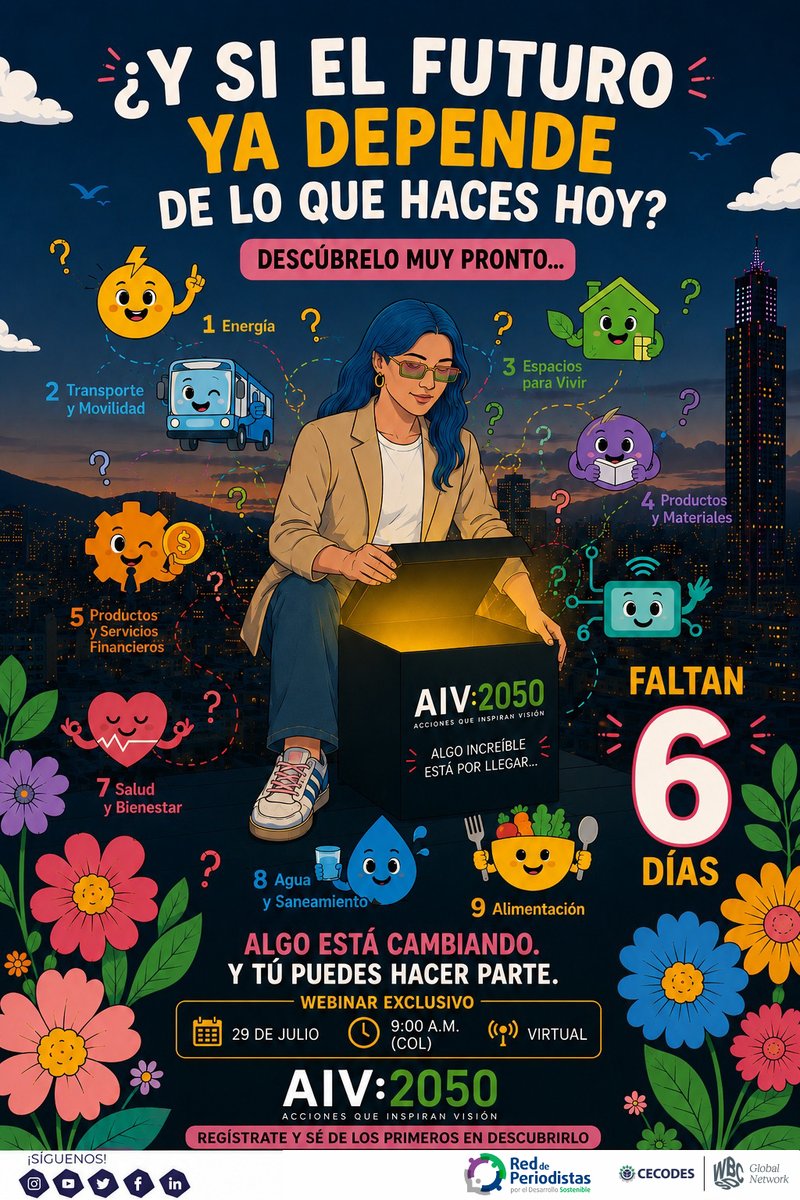 ComSostenible's tweet photo. Faltan 6 días para conocer como puedes hacer parte del cambio para lograr un futuro sostenible para Colombia. En 6 días presentaremos como por medio de acciones cotidianas se puede construir. Los esperamos en el próximo webinar para conocer la nueva iniciativa de @CECODES 👀 https://t.co/Br0TzDpydr