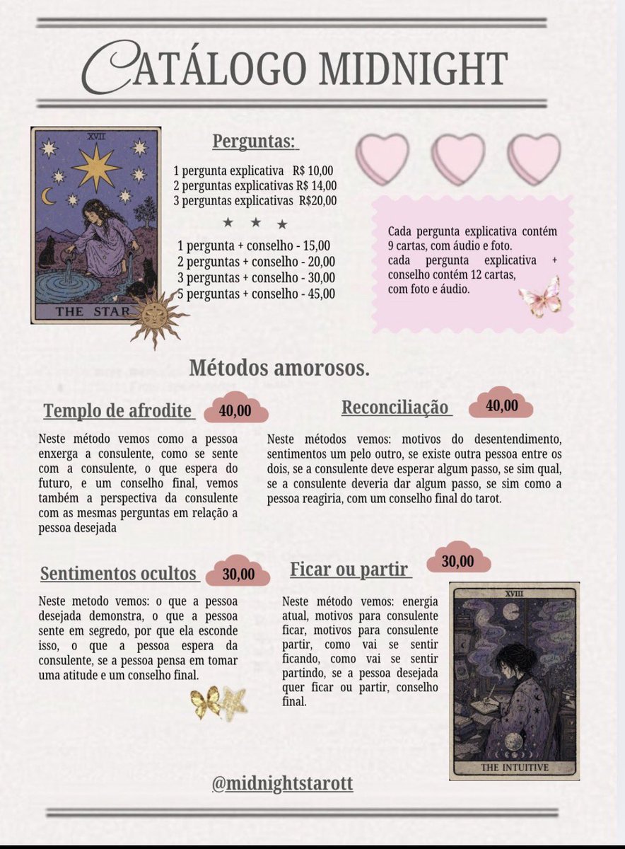Midnightstarott's tweet photo. Mesa aberta 🧚🏻‍♀️
Atendimento imediato

Promo: 3 perguntas explicativas 15,00
 
1 pergunta explicativa 10,00
2 perguntas explicativas 14,00
5 perguntas explicativas 45,00

Tags: freecard tarot mesa aberta taróloga cartomante 

https://t.co/wcboQRVfCn https://t.co/lVWkULyZHB