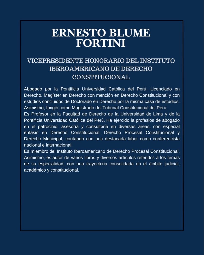 IIDCUNAM's tweet photo. Nos honra presentar al Dr. Ernesto Blume Fortini como Vicepresidente Honorario del Instituto Iberoamericano de Derecho Constitucional.

#Derecho #DerechoConstitucional #IIDC https://t.co/tmBhFKmrAc