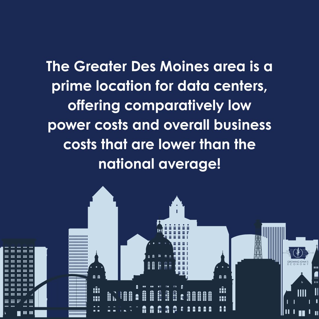 growingIA's tweet photo. Greater Des Moines offers lower power and business costs than the national average, helping attract data center investment. 
https://t.co/z0KcuapxJl https://t.co/e55zWBObEz
