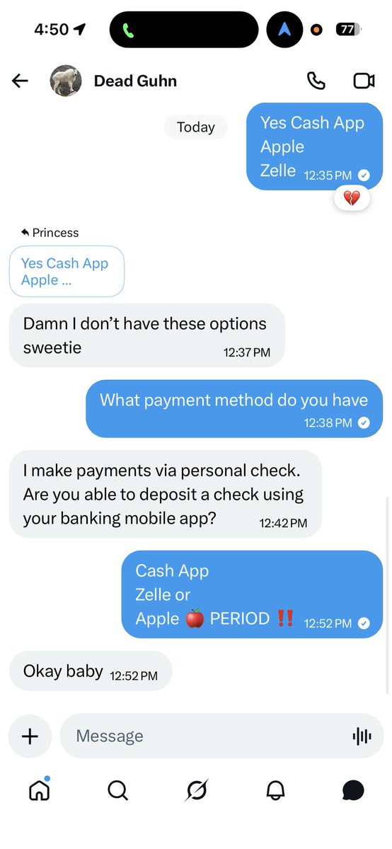 Princess9Per's tweet photo. @CtrlByMayari Another Scammer tactic ladies https://t.co/e1iQqCOzg7