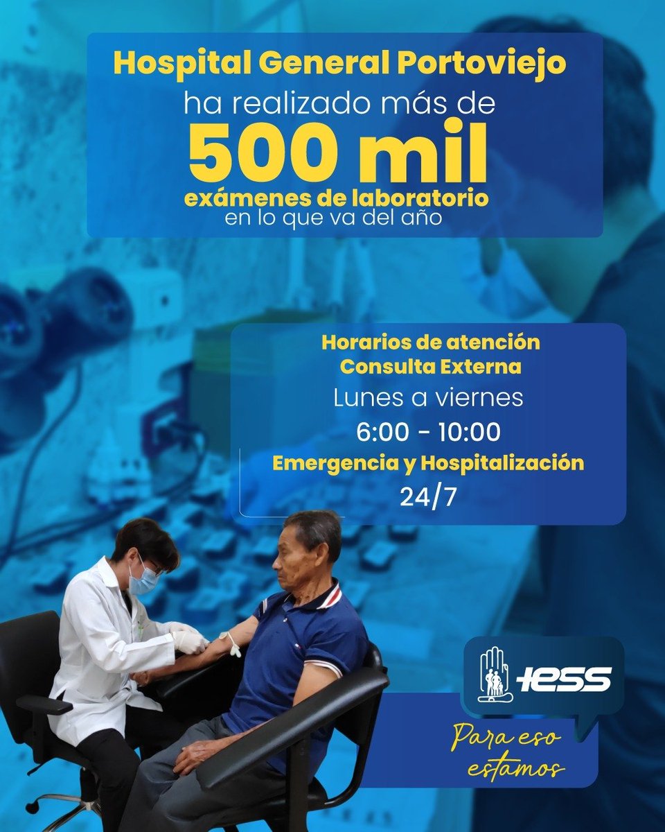 IESS_Manabi's tweet photo. En el Hospital General Portoviejo 🏥 realizamos exámenes como:

✅ Hemogramas completos
✅ Química completa
✅ Microbiología 

Garantizamos diagnósticos oportunos.

#ParaEsoEstamos https://t.co/o0aiq3MNtj