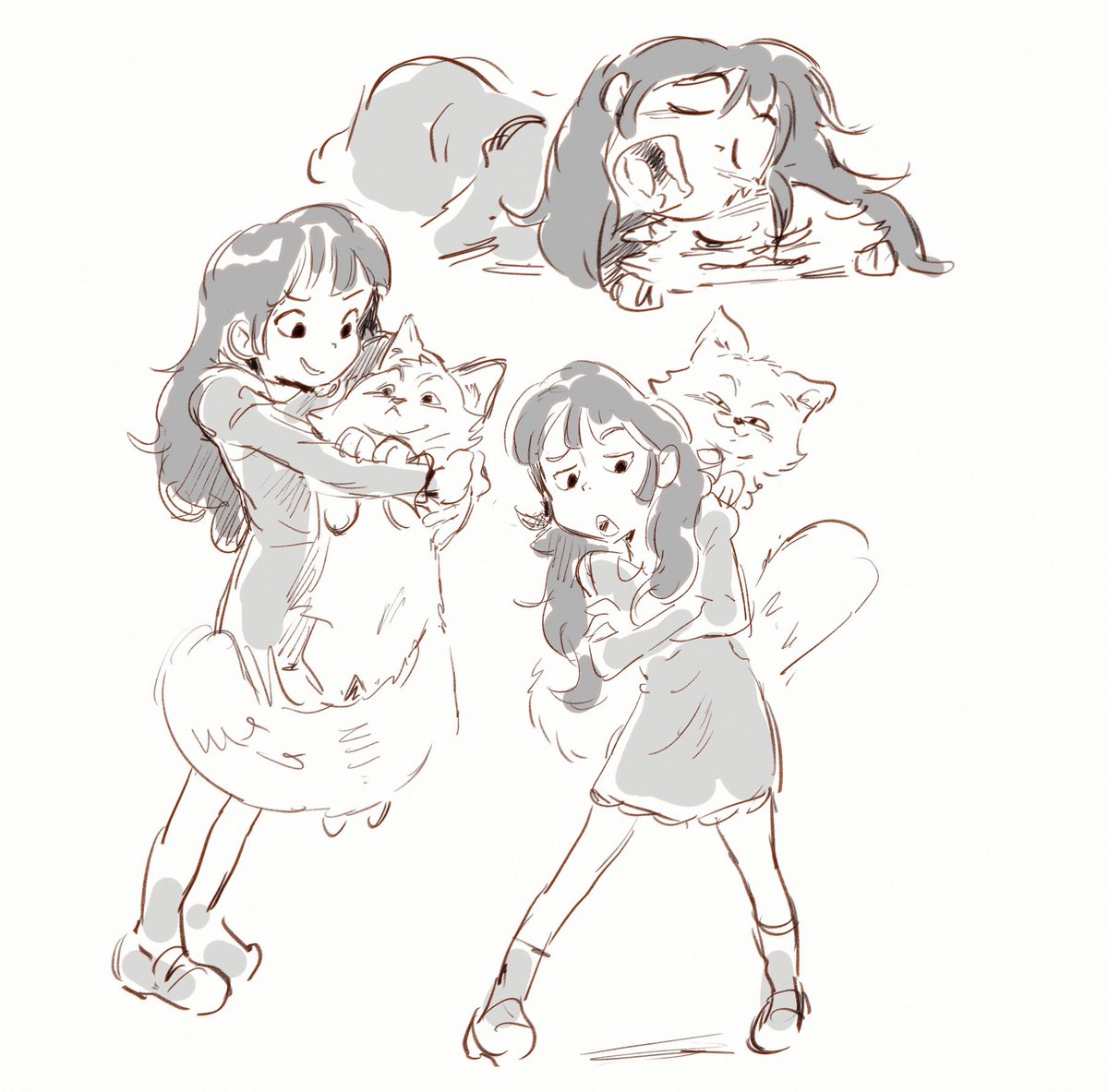 DanielMTal's tweet photo. A girl and her cat, some lunch doodles https://t.co/GGKcaSoUVf