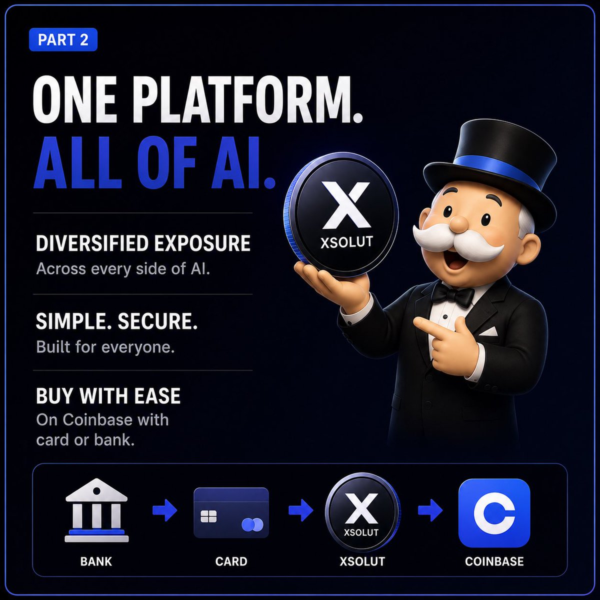 XSolutAI's tweet photo. ONE MARKETPLACE. EVERY SIDE OF AI.

Instead of trying to find the next winner…

Discover opportunities across the entire AI infrastructure ecosystem.

✓ Diversified exposure

✓ Simple &amp; secure

✓ Buy in minutes through Coinbase using your bank, credit, or debit card. https://t.co/KGByVeFLVa