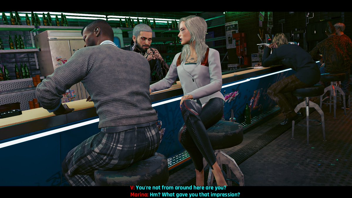 vainfucker's tweet photo. While covering Pepe’s shift at the Coyote, V meets someone new, someone mysterious?

Marina, @netwatchnetrunr 

#cyberpunk2077 #cyberpunk2077photomode #virtualphotography https://t.co/uDaDyaZgP0