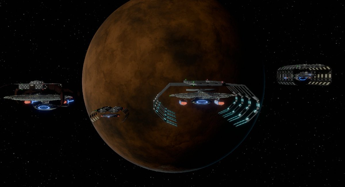 oSoftDev's tweet photo. Im working on a Sovereign Class for that larger drydock. but for now, it gets a Nebula Class lol This is the most I have had in the same scene together so far. I finally have enough assets to work with. #Blender #b3d #3dartist #startrek60 #UPTOPIAPLANETIA https://t.co/XH02n0uuQ4