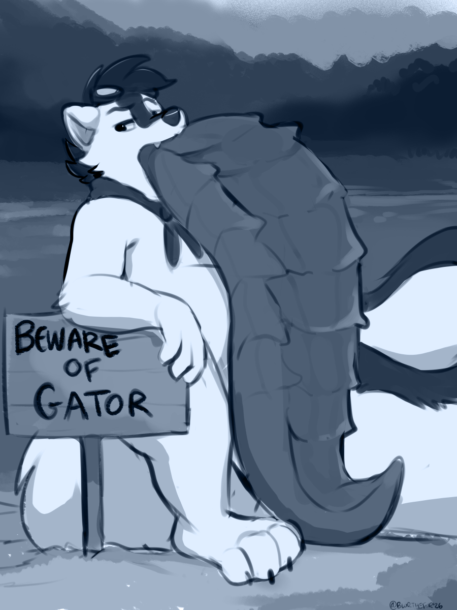 ForrestVore's tweet photo. What are YOU lookin' at?  🐊🐊🐊

🎨: @BlurTheFur #vore https://t.co/nqMgMWicOu