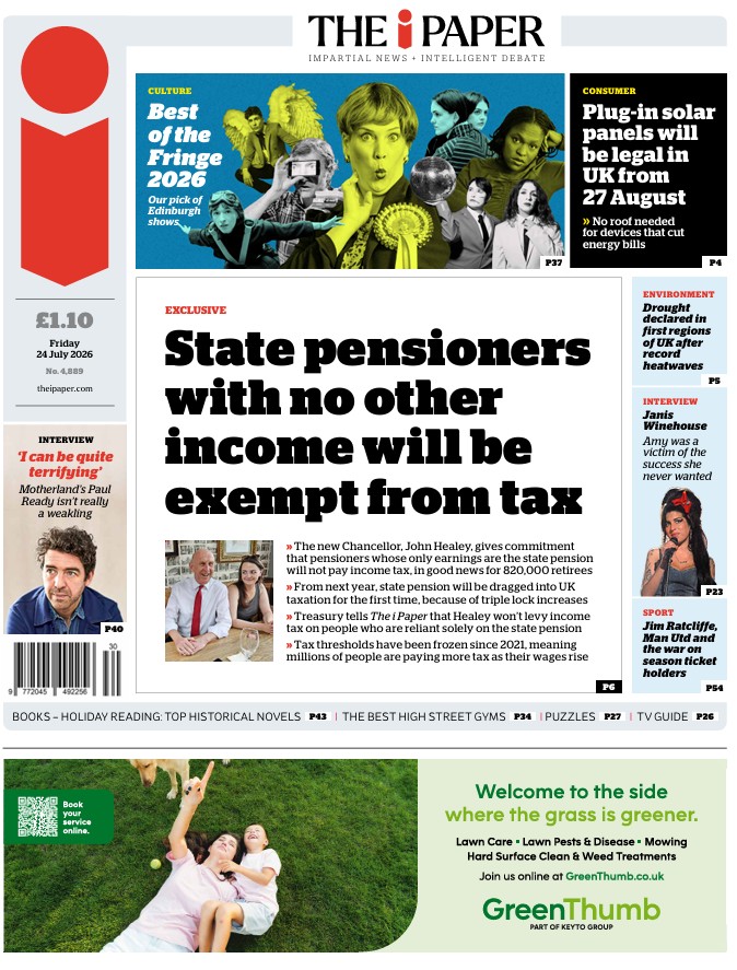 theipaper's tweet photo. Tomorrow's front page: State pensioners with no other income will be exempt from tax
#TomorrowsPapersToday

https://t.co/n6WDYkFa6A https://t.co/24GS2Q9zKe