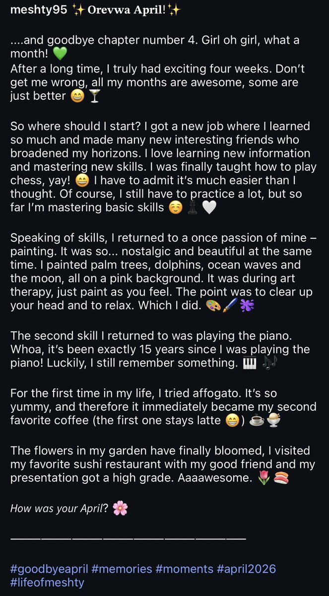 meshty95's tweet photo. #blog #blogger #writing #writer #diary #april2026 #goodbyeapril #memories #lifeofmeshty #moments #bloggersofx #bloggersoftwitter
-
โจ๐๐ซ๐๐ฏ๐ฐ๐ ๐๐ฉ๐ซ๐ข๐ฅ!โจ
- https://t.co/Jbss2Dfu9j