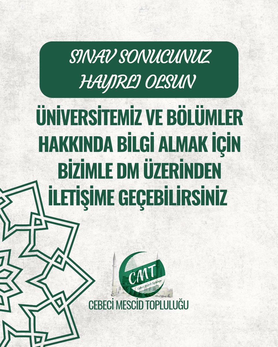 CebeciMescid's tweet photo. Sınav sonucunuz hayırlı olsun. Üniversitemiz ve bölümler hakkında bilgi almak için bizimle dm üzerinden iletişime geçebilirsiniz. https://t.co/4LxBbAM3pZ
