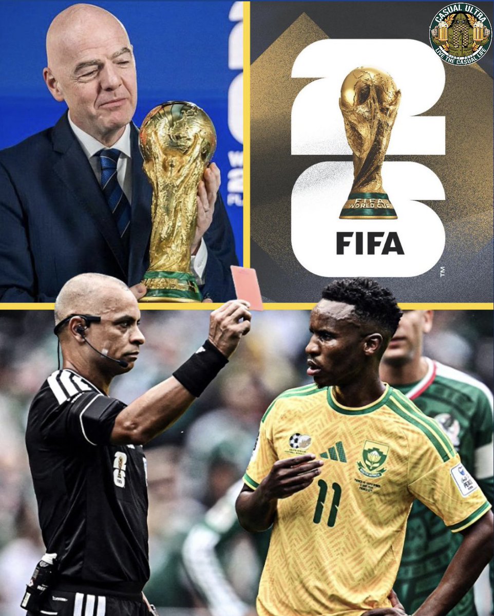 thecasualultra's tweet photo. 🚨 𝗕𝗥𝗘𝗔𝗞𝗜𝗡𝗚: An investigation has been launched into alleged MATCH-FIXING during the 2026 FIFA World Cup. 😳🌍

A Council of Europe report identified multiple suspicious incidents, including Themba Zwane's red card against Mexico, while more than $4.5M in suspicious betting activity has also been flagged.

Authorities are now examining whether any World Cup matches may have been manipulated.