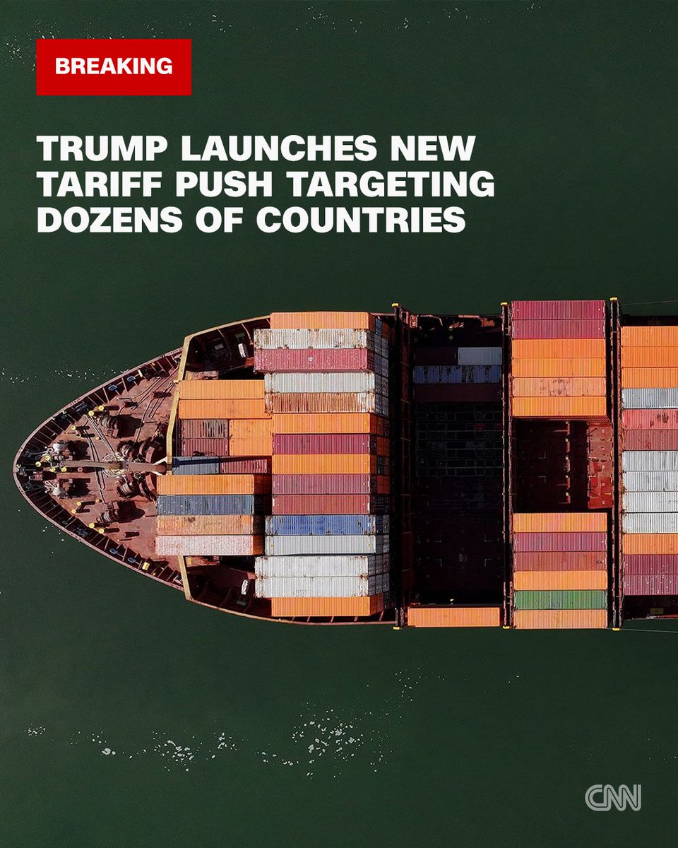 cnnbrk's tweet photo. The Trump administration has announced that dozens of America's trading partners will face new tariffs of 10% to 12.5% on goods shipped to the US. https://t.co/QB5q69uRw5 https://t.co/7IFZdfOgqx