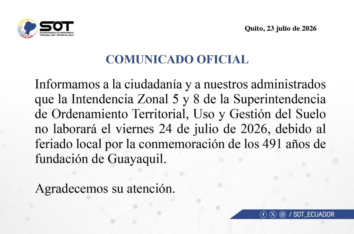 sot_ecuador's tweet photo. #SOTEcuador informa a la ciudadanía lo siguiente 👇🏻 https://t.co/2PTaI7GDpL