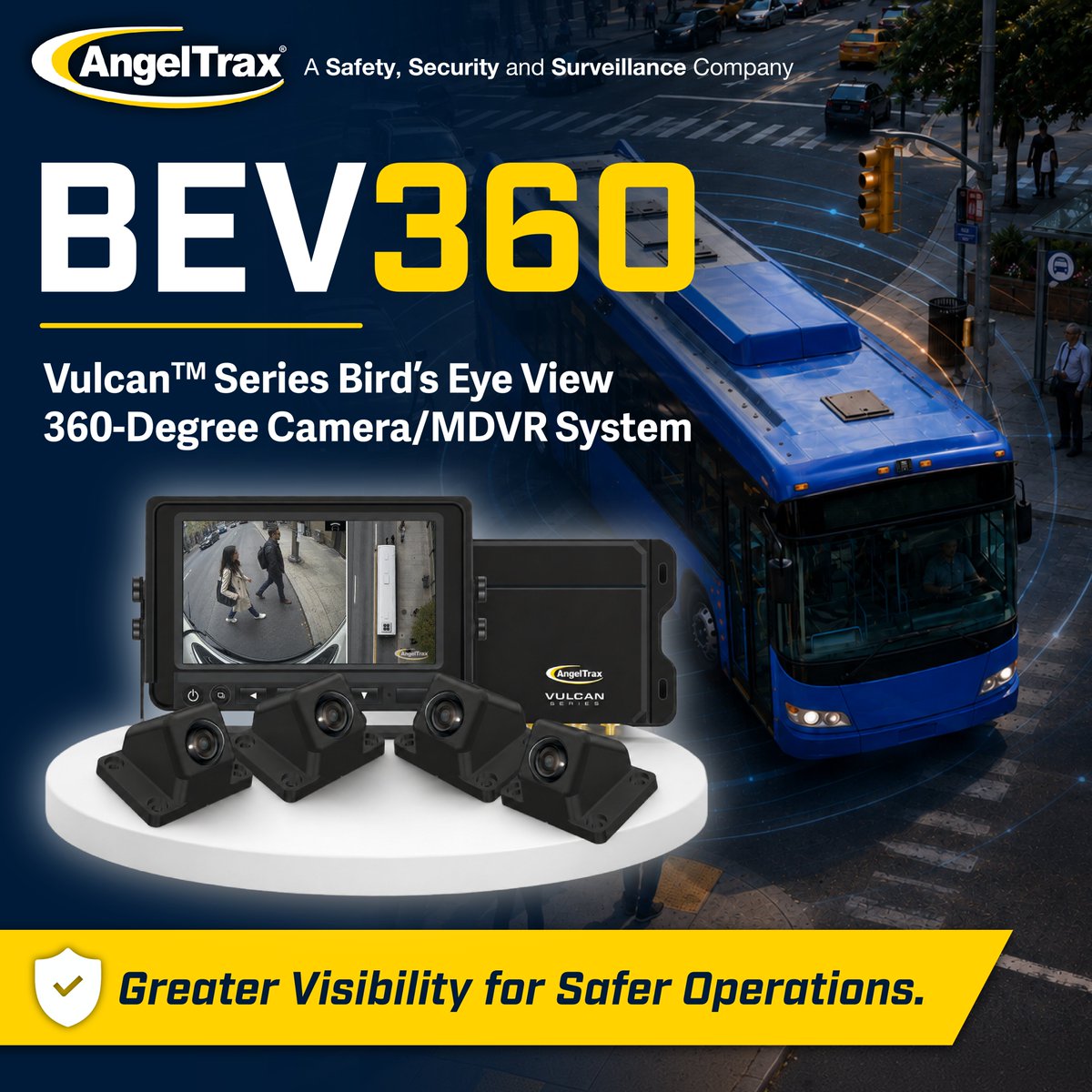 AngelTrax's tweet photo. Busy streets demand full-circle visibility. BEV360 combines four 1080P cameras, a 7-inch monitor and AI danger zone detection to give drivers a live 360-degree view of nearby hazards. See more before moving. https://t.co/xBBvxuFUAE #AngelTrax #SafetySecuritySurveillance https://t.co/LmdbTSFi0H