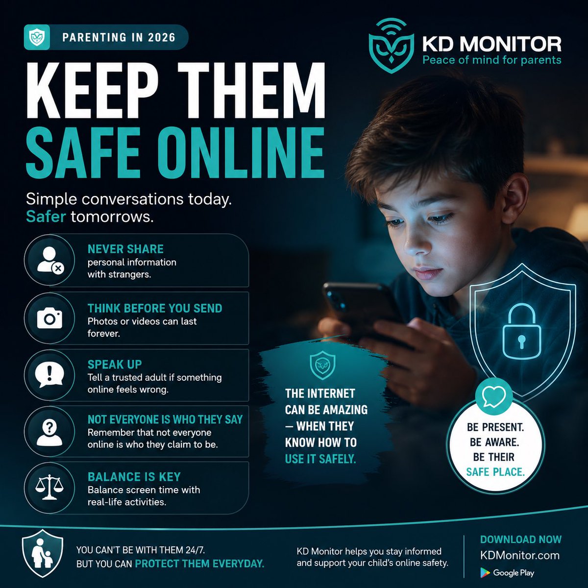 KDMonitorApp's tweet photo. 🚨 Your child doesn’t need to leave the house to face danger anymore.

In 2026, many of the biggest risks to children come through the device in their hands.

Many parents know where their children are after school …

But do you know:

❓ Which apps they use?
❓ Who they talk to?
❓ How much time they spend online?
❓ Which games have hidden chat features?

The internet is a great place to learn, create, and connect, but it also brings risks that didn’t exist a generation ago.

Here are 5 simple steps every parent should take:

✅ Talk regularly about online safety without judgement.
✅ Keep devices updated and use parental controls.

✅ Know which apps and games your child uses.
✅ Encourage them to speak up if something online makes them uncomfortable.

✅ Set healthy screen time boundaries and lead by example.

Remember…

The goal isn’t to spy on your child. It’s to protect them while helping them become responsible digital citizens.

A few minutes of conversation today could prevent a problem tomorrow.

💙 If you’re a parent, save this post for later and share it with another parent who wants to keep their child safe online.

If your child uses an android device, download the KD Monitor App for Parents and receive daily updates and notifications about your child’s device usage and safety information.

Download the KD Monitor App directly to Your Child's Android Device Via Official Google Play Store Link. 

Download to your child’s device. 

Sign Up & Start Protecting Your Child and Yourself Today.

Google Play Store 🔗 https://t.co/ACLTd947A2

#OnlineSafety #Parenting #DigitalParenting #Android #InternetSafety #ChildSafety #ScreenTime #Family #Parents #OnlineProtection #StaySafeOnline