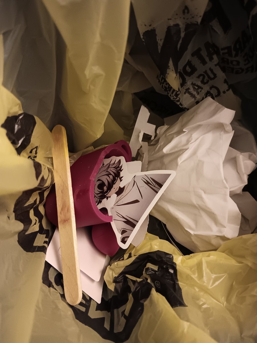 starsnvelvetbon's tweet photo. went to throw away my wrapper and realized one of my rudo stickers had ended up in the trash at some point??what is this some kind of gachiakuta https://t.co/N4L8XCMyU4