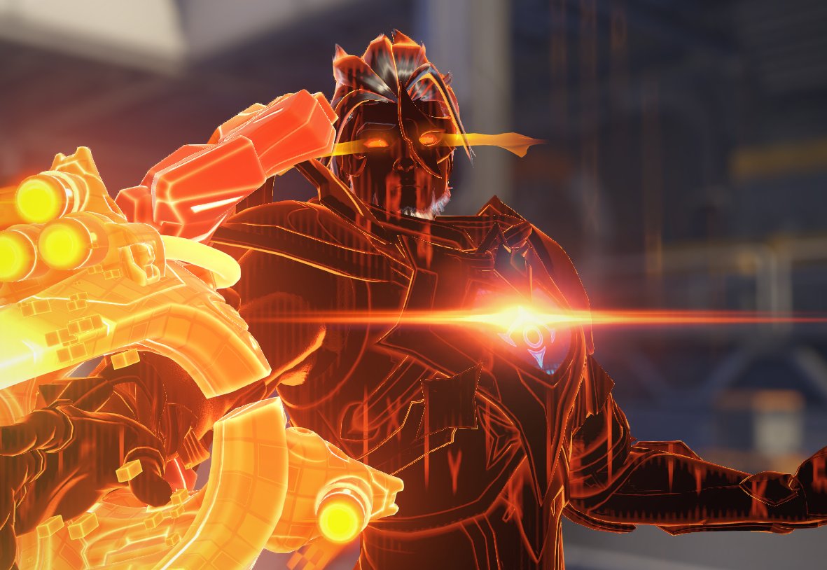 EmreUpdates's tweet photo. When using Emre's Radiant Watcher skin, his hair appears metallic grey when in his override form during his Heroic highlight intro https://t.co/JTE50AvkbA