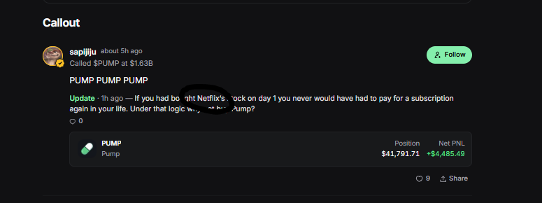 TrenchQuant69's tweet photo. his callout on his pump profile literally compares the netflix stock when they first started 

giving him fees as well it https://t.co/cADTu3ILU6