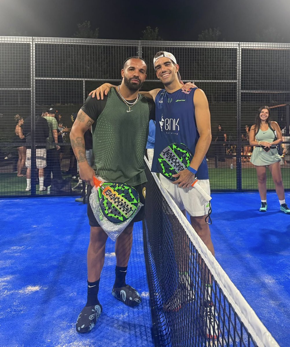 big_business_'s tweet photo. “The only LeBron I rate is Juan” 

-Drake had shirts trolling LeBron James and praising professional padel player Juan Lebrón Chincoa at NOCTA Manor https://t.co/uxpRH3kKla