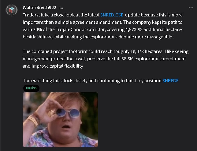 Mariob361's tweet photo. A few Stocktwits posts pointed out why this update matters. The main point is that NRED kept the majority-interest target, the corridor opportunity and the full exploration commitment intact.
#MOMSON
$COP https://t.co/poZzX8PLCw