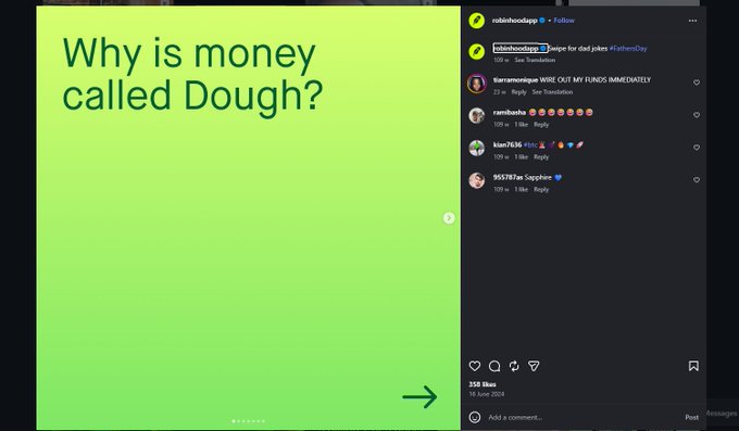 WinnyOnChain's tweet photo. On instagram and Twitter Robinhood Team CAlled the MONEY $DOUGH! they called It like its Currency for Robinhood Trenches!
Like this Is what we should all be calling The money we use! DOUGH! Lol they gave us Best Narrative and We never even ran it once!
Here is the proo for Twitter and insagram 

https://t.co/yQFnZlkaMT
Lets Send DOUGH on PONS!
