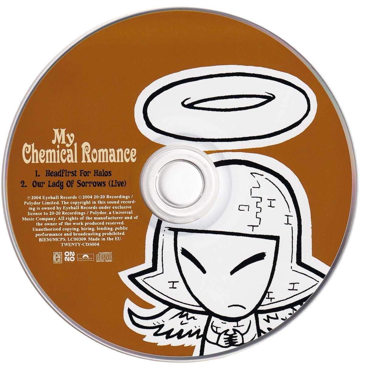 frnksource's tweet photo. “Headfirst for Halos” by My Chemical Romance CD, 2004. This included a live recording of “Our Lady Of Sorrows” from Bullets.

Artwork by blakgumz and onefortynine, my scans. https://t.co/fskcXs4WVp
