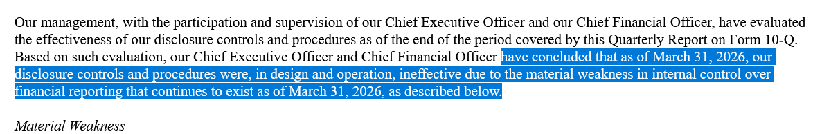 BLACK0FORTRESS's tweet photo. $TSSI  https://t.co/InDNatpUK6  BASED ON THE 10-K2025 AND 
THE-Q MARCH 2026 
The current report lacks a high degree of reliability due to fundamental weaknesses. 
Waiting for the 10-K-2026 report is BETTER ! 
AND IN THE 10-Q MARCH 2026 Quarterly Report the company explicitly confirmed that the material weakness still exists!