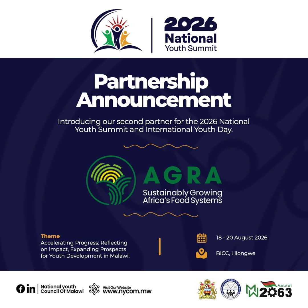 MsChristySilva's tweet photo. 🚜 Welcome AGRA as the 2nd Official Partner of the 2026 National Youth Summit &amp; International Youth Day! Together, we're investing in Malawi's youth, innovation, and the future.

Join us in shaping the next generation.

#NYS2026 #InvestInYouth #Malawi2063 #AcceleratingProgress https://t.co/45Z7gKK4Gc