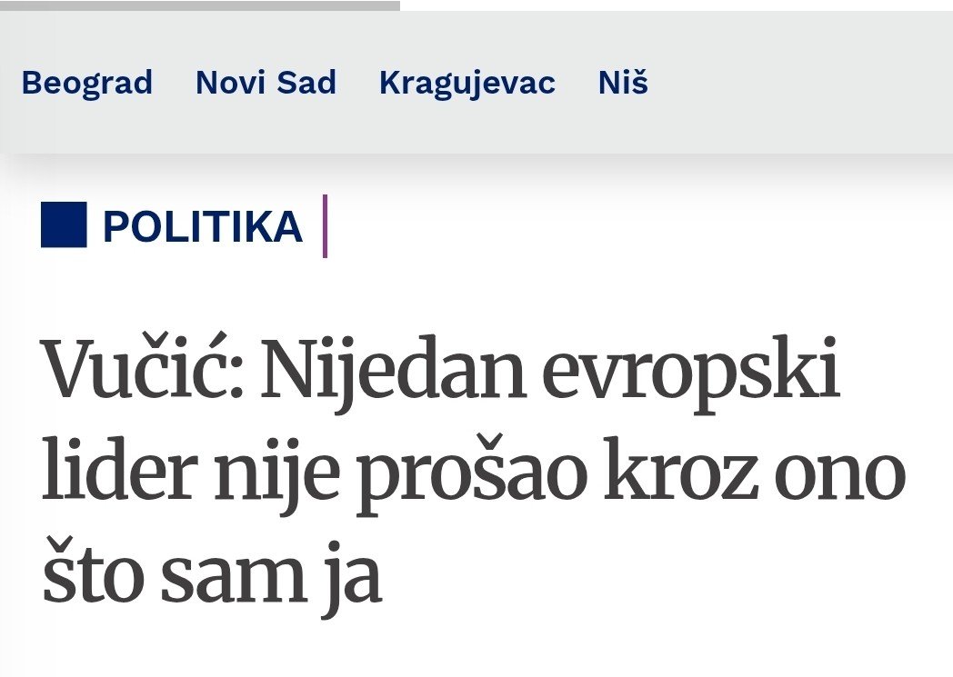 FIGHT_4_RIGHT_S's tweet photo. Vučić: Nijedan evropski lider nije prošao kroz ono što sam ja".

Odgovor 1: Jeste, još gore. Zoran Đinđić. Zahvaljujući tebi. 

Odgovor 2: Nijedan evropski lider nije radio što si ti. Spremi se. Ovo je tek početak. https://t.co/4RnElVcoiC