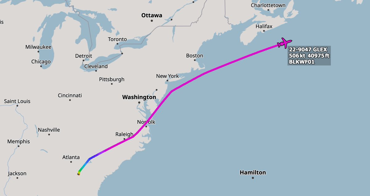 ArmchairAdml's tweet photo. #USAF United States Air Force

Northrop Grumman E-11A Battlefield Airborne Communications Node 1x
#AE77A4 22-9047 - BLACKWOLF 01

Another E-11A is en route to the Middle East, likely stopping either in the U.K. or Germany.

@MATA_osint https://t.co/hkqWKfFOnA