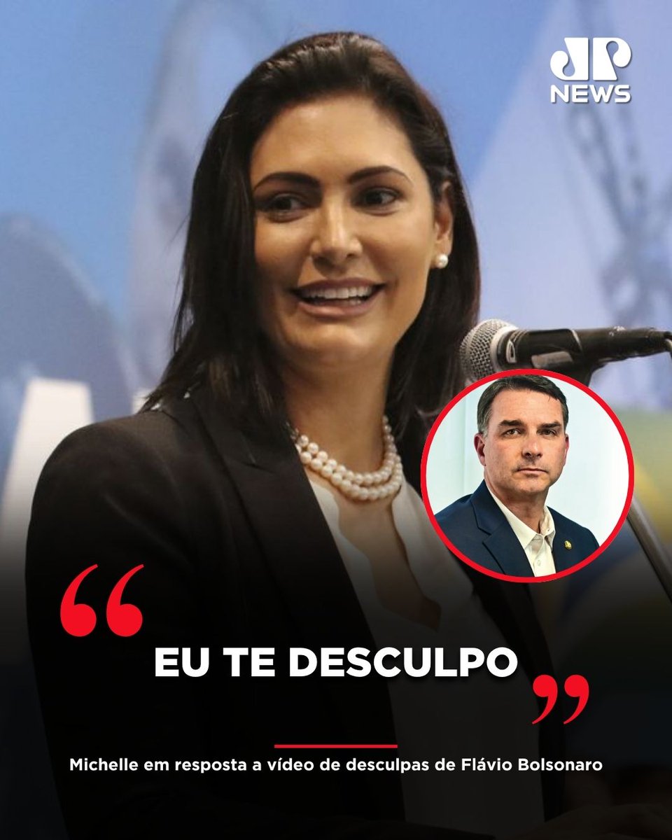 JovemPanNews's tweet photo. Em vídeo divulgado publicamente, Michelle Bolsonaro aceita o pedido de desculpas apresentado recentemente por Flávio Bolsonaro, selando a reconciliação e o alinhamento político entre as lideranças. No pronunciamento, é destacada a importância da união em torno do ex-presidente Jair Bolsonaro e do projeto político do grupo.

🔗 Leia a matéria completa em: https://t.co/5eLOkw2cls
📺 Confira na JP News

#JovemPanNews #Michelle #Flavio #Desculpas #Bolsonaro