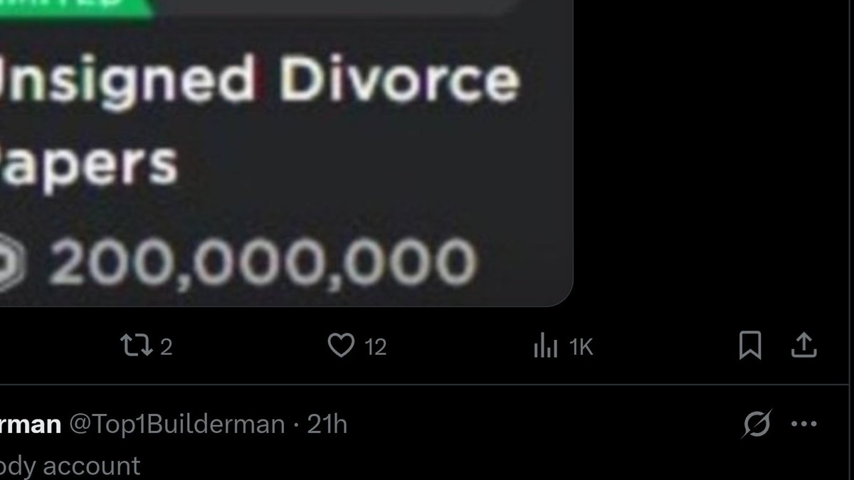 Top1Builderman's tweet photo. Woah, 1,000 of my Robloxians want a divorce so bad! https://t.co/lJ4CzIURCo