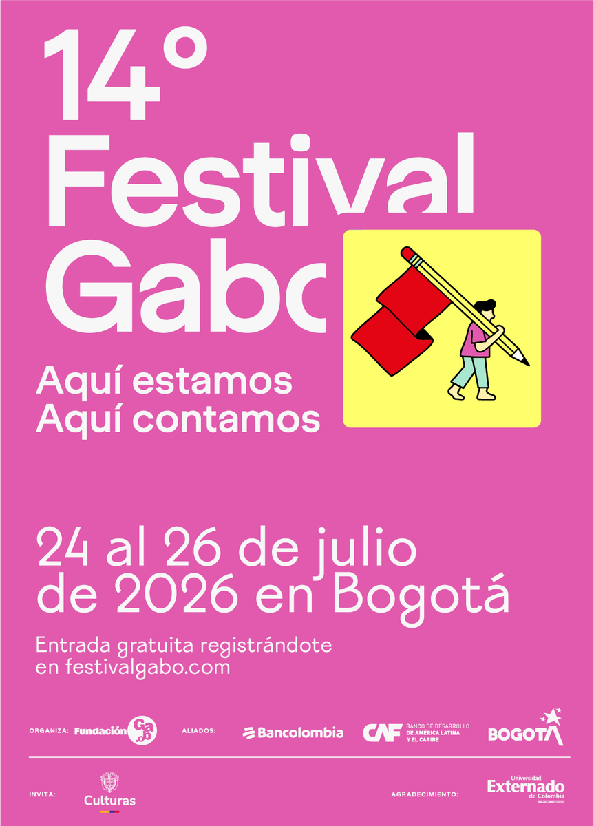 UExternado's tweet photo. ¡‘Aquí estamos, aquí contamos’! 📝✨ Desde mañana 24 y hasta el 26 de julio, Bogotá recibe el 14° Festival Gabo (@FestivalGabo) de la @FundacionGabo. Toda la comunidad del @UExternado está invitada a vivir esta agenda cultural sin precedentes.

🎟️ Registro gratuito abierto. ¡Asegura tu cupo! Conoce más aquí. 👇 🔗 https://t.co/3gpd7vqa98